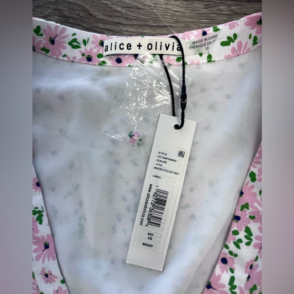 ALICE + OLIVIA Keela Smocked-Waist Button-Front Dress size 10 - Picture 6 of 10